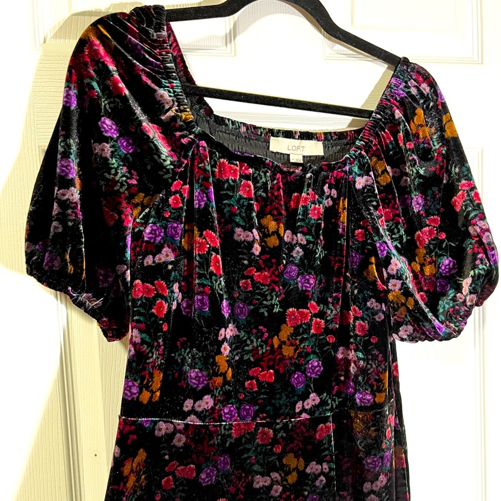 Floral Velvet LOFT Midi Dress - Size 14